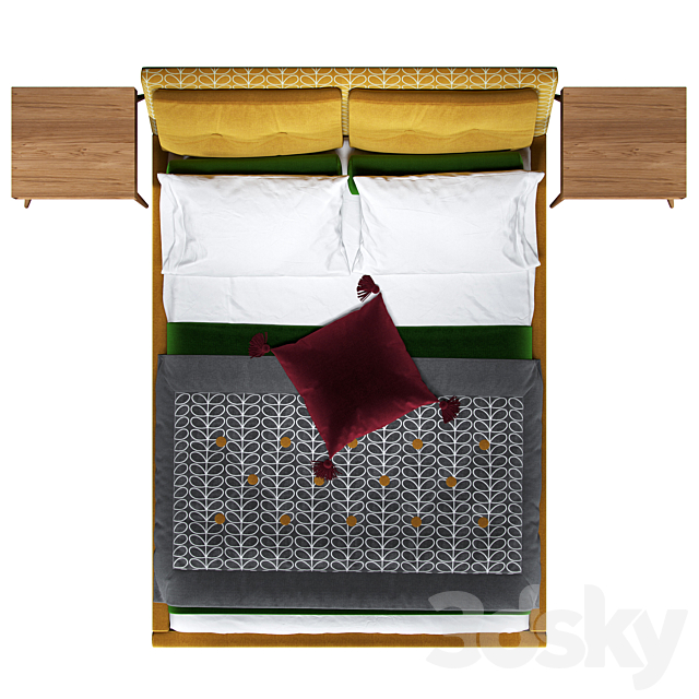 Orla Kiely Alexa Bed with Walnut Legs 3DSMax File - thumbnail 2