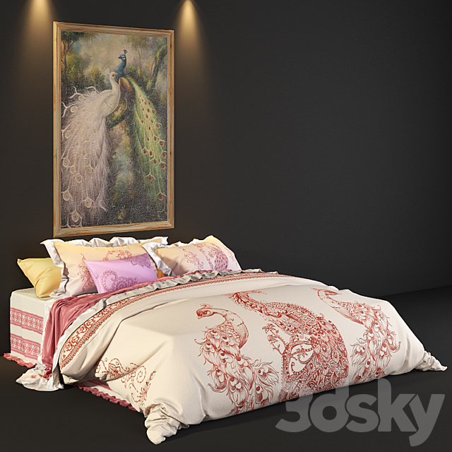 peacock bed 3DS Max Model - thumbnail 1