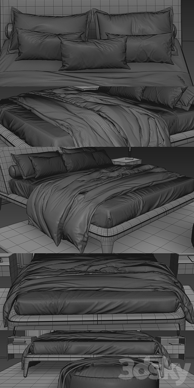 Poliform Kelly Imbottito Bed 3DS Max Model - thumbnail 3