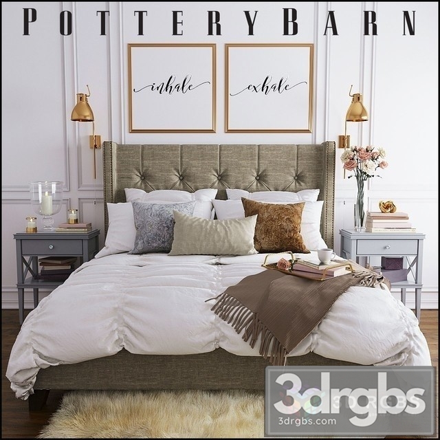 Pottery Barn Bed Set 01 3dsmax Download - thumbnail 1