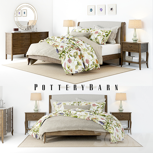 Pottery Barn Calistoga Bed set 3DS Max Model - thumbnail 1