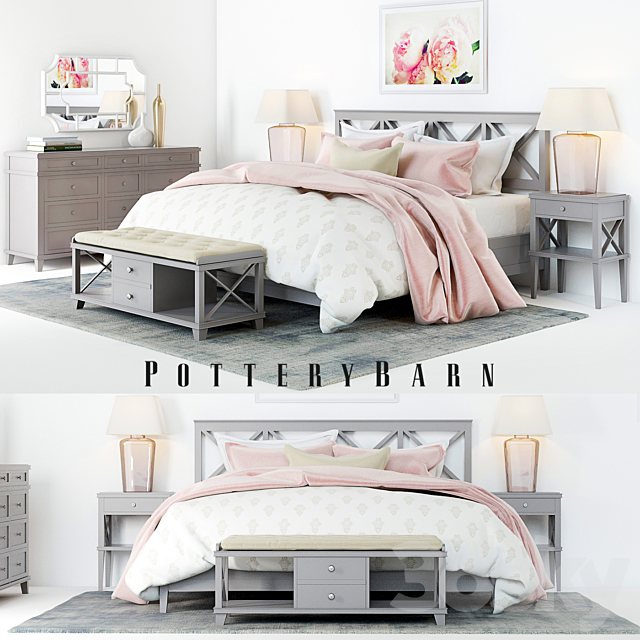 Pottery Barn Clara Lattice Bed set 1 3DSMax File - thumbnail 1