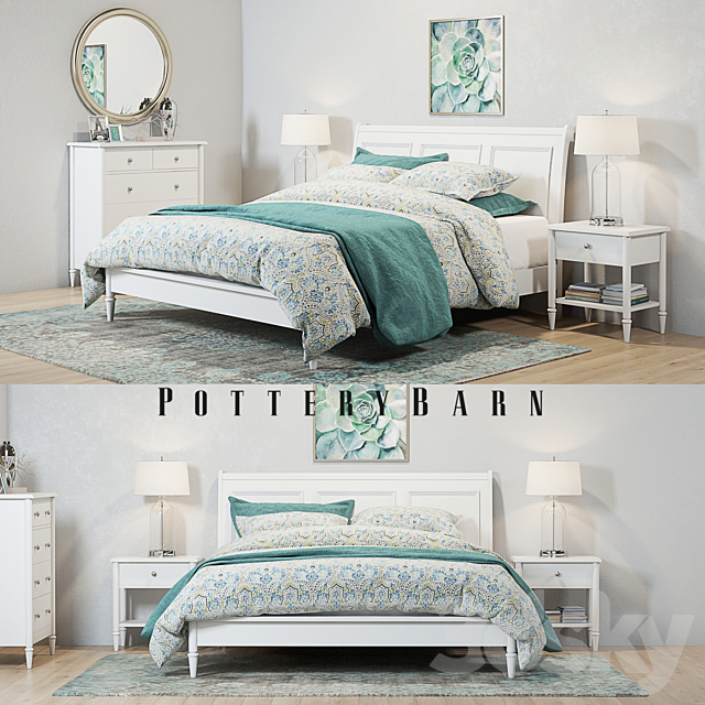 Pottery Barn Crosby White Bedroom set 3DSMax File - thumbnail 1