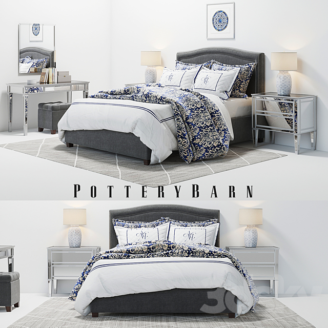 Pottery Barn Tamsen Bed set 02 3DSMax File - thumbnail 1