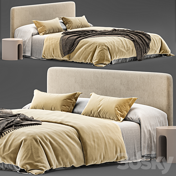 queen bed by zara home 3DS Max Model - thumbnail 1