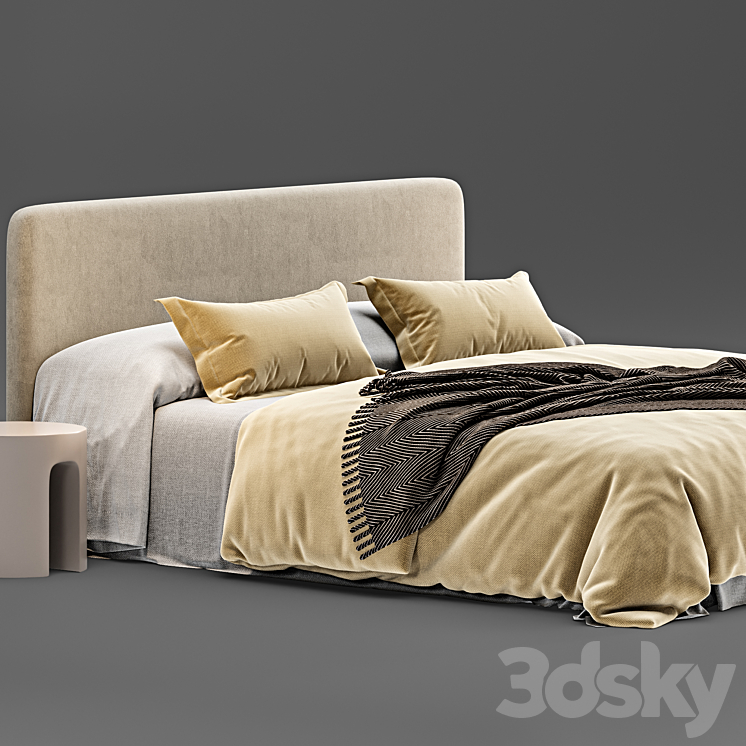 queen bed by zara home 3DS Max Model - thumbnail 2