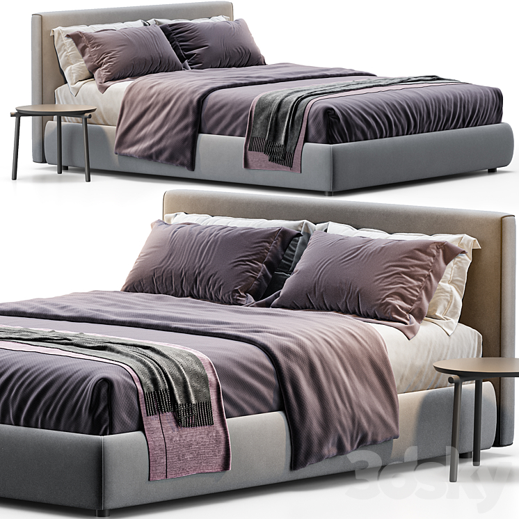 Queen bed upholstered Bolzan Letti 3DS Max Model - thumbnail 1