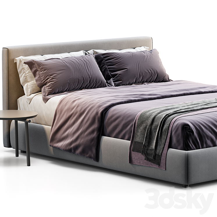 Queen bed upholstered Bolzan Letti 3DS Max Model - thumbnail 2