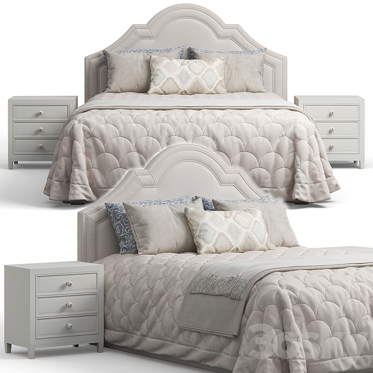 Queen Madison Crown Headboard Bed 3DS Max Model - thumbnail 1