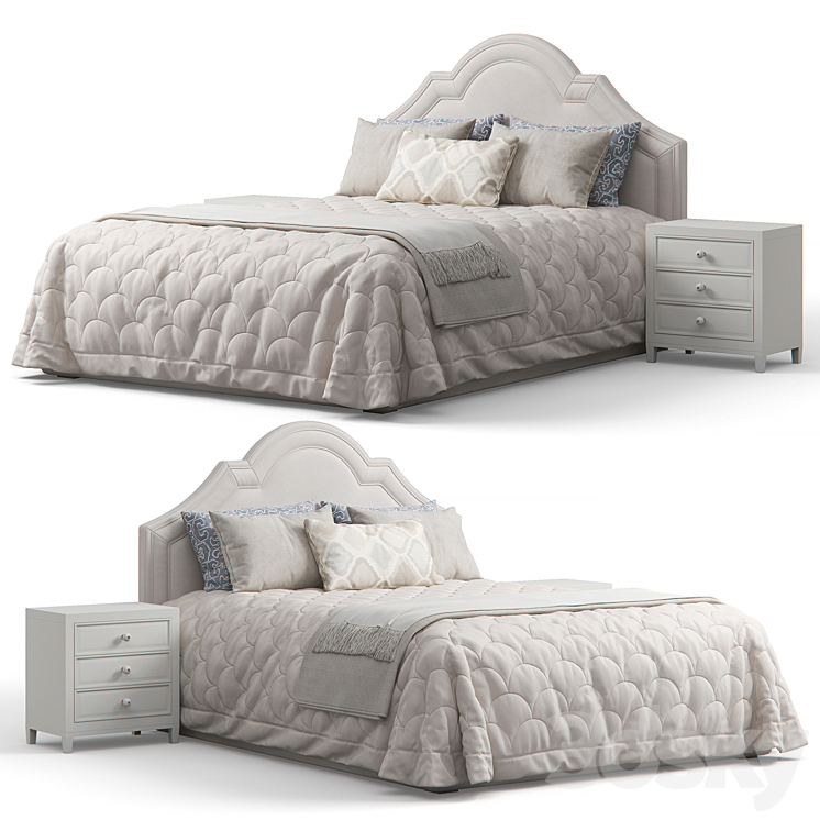 Queen Madison Crown Headboard Bed 3DS Max Model - thumbnail 2