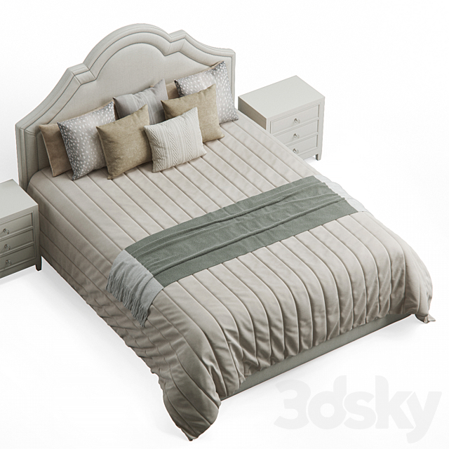 Queen Madison Crown Headboard Bed 3DS Max Model - thumbnail 3