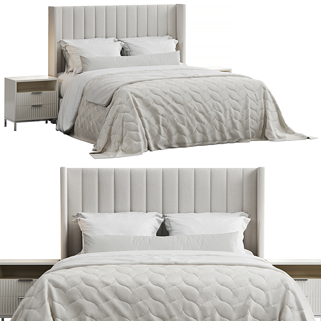 Qween Wingback Striped Headboard Bed 3DS Max Model - thumbnail 2