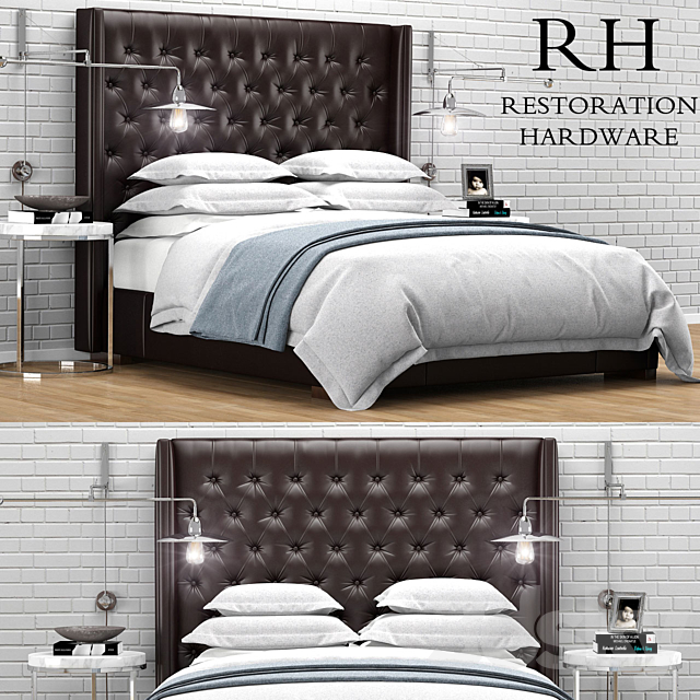 Restoration Hardware Adler Leather Tufted bed 3DSMax File - thumbnail 1