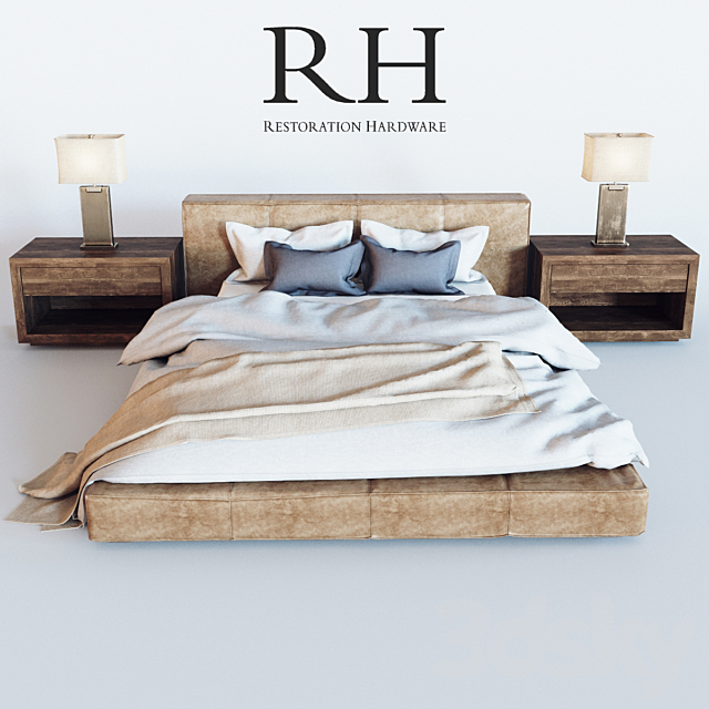 Restoration Hardware Cloud Platform Leather Bed 3DS Max Model - thumbnail 1