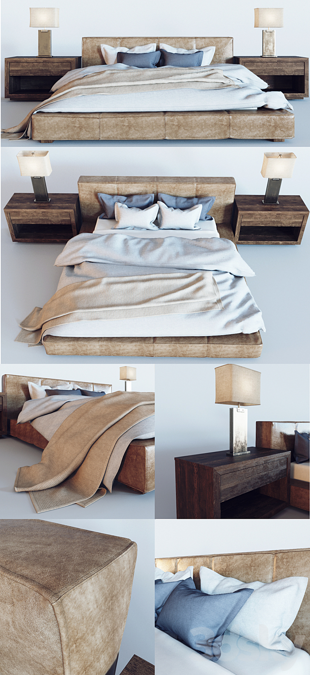 Restoration Hardware Cloud Platform Leather Bed 3DS Max Model - thumbnail 2