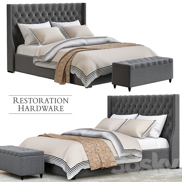 Restoration hardware gray bedroom 3DSMax File - thumbnail 1