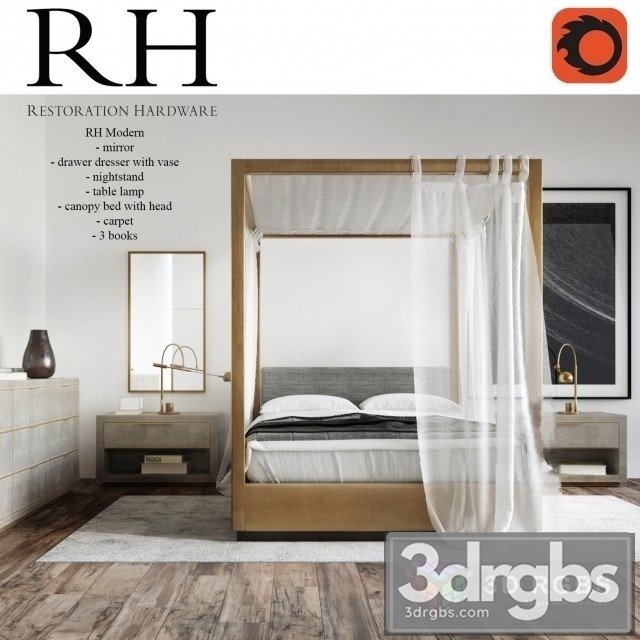 Restoration Hardware Modern Bedroom 3dsmax Download - thumbnail 1