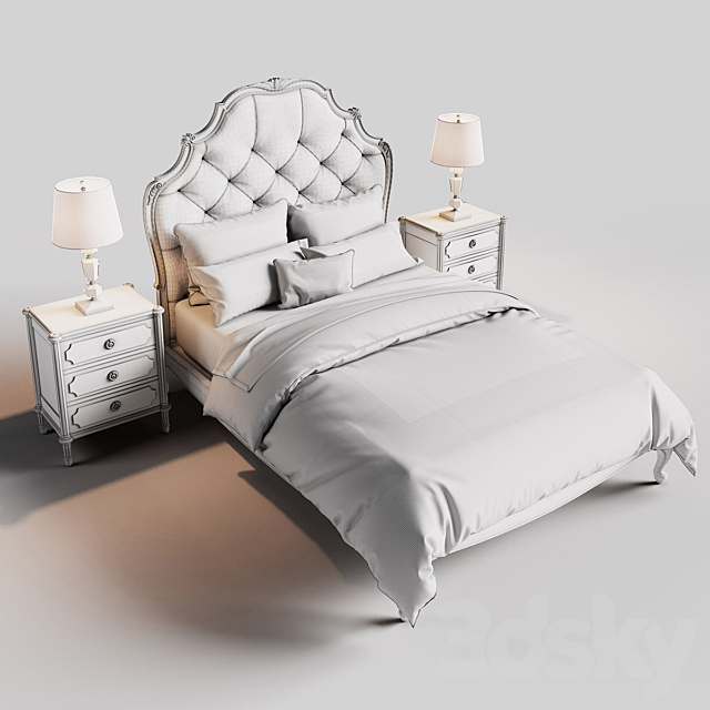 Restoration Hardware Paulette Tufted bed 3DS Max Model - thumbnail 3