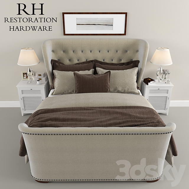 Restoration Hardware Sleigh Churchill Fabric bed 3DS Max Model - thumbnail 1