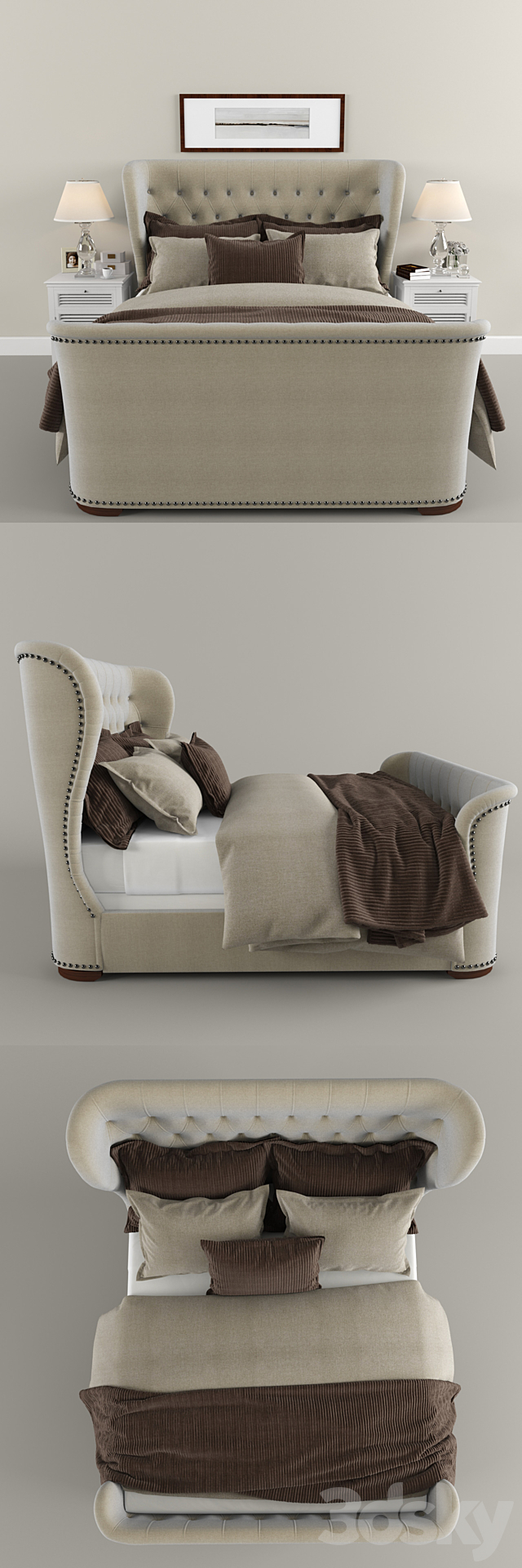 Restoration Hardware Sleigh Churchill Fabric bed 3DS Max Model - thumbnail 3