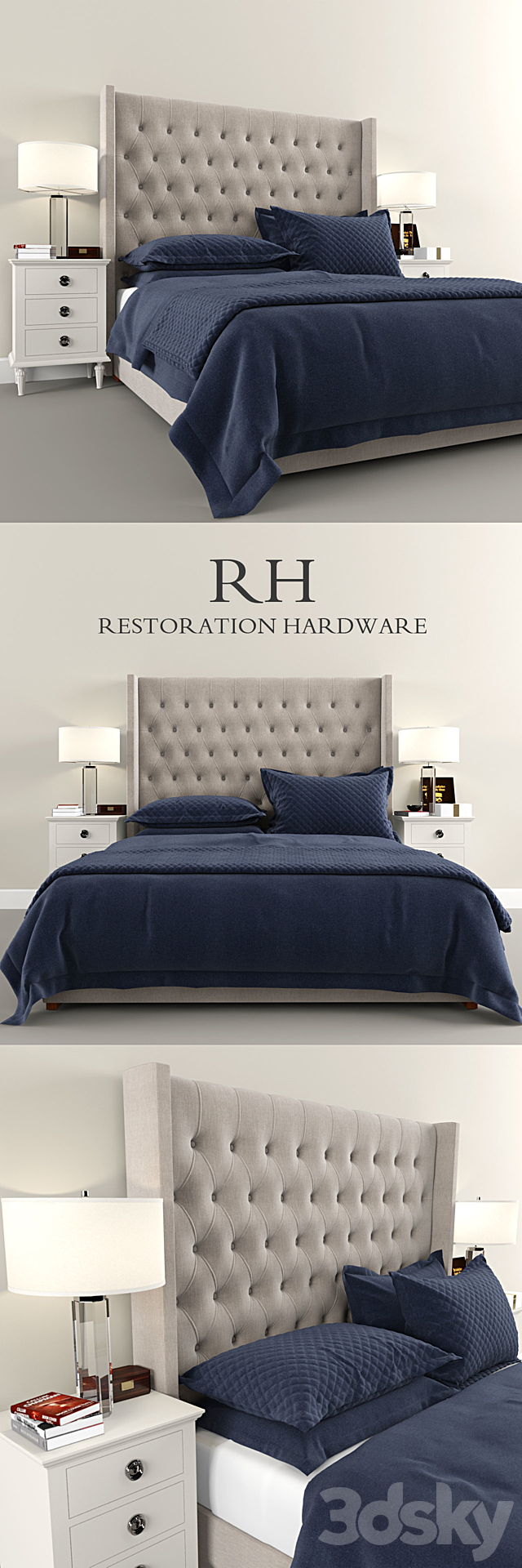 Restoration Hardware Tufted Platform bed 3DSMax File - thumbnail 1