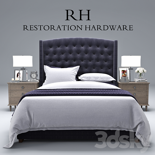 Restoration Hardware Warner Fabric Tufted bed 3DSMax File - thumbnail 1