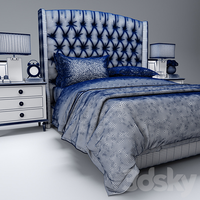 Restoration Hardware Warner Fabric Tufted bed 3DSMax File - thumbnail 3