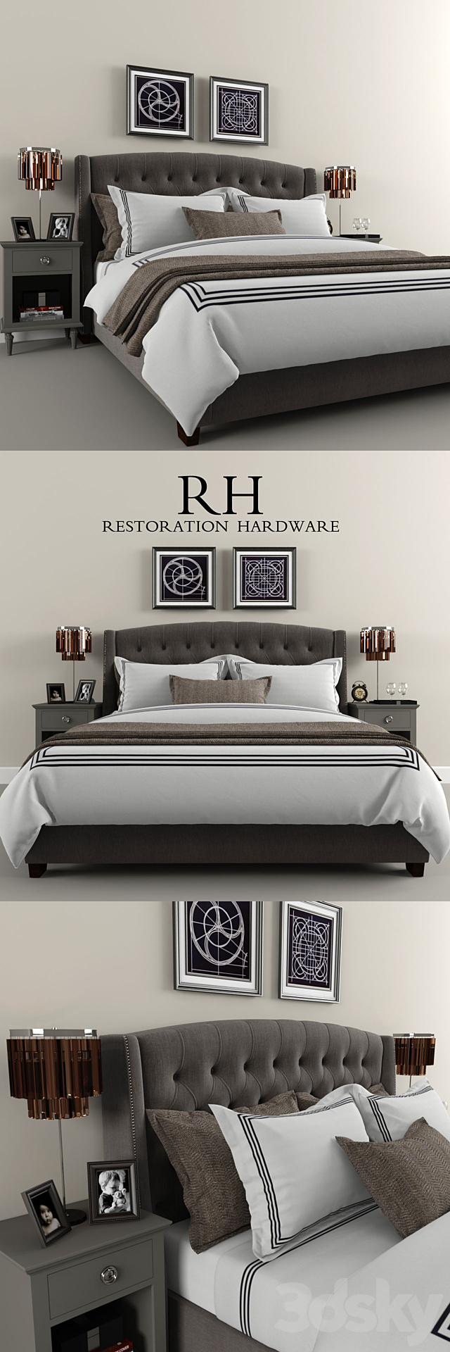 Restoration Hardware Warner Tufted bed 3DSMax File - thumbnail 1