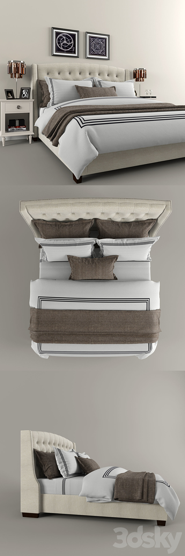 Restoration Hardware Warner Tufted bed 3DSMax File - thumbnail 2