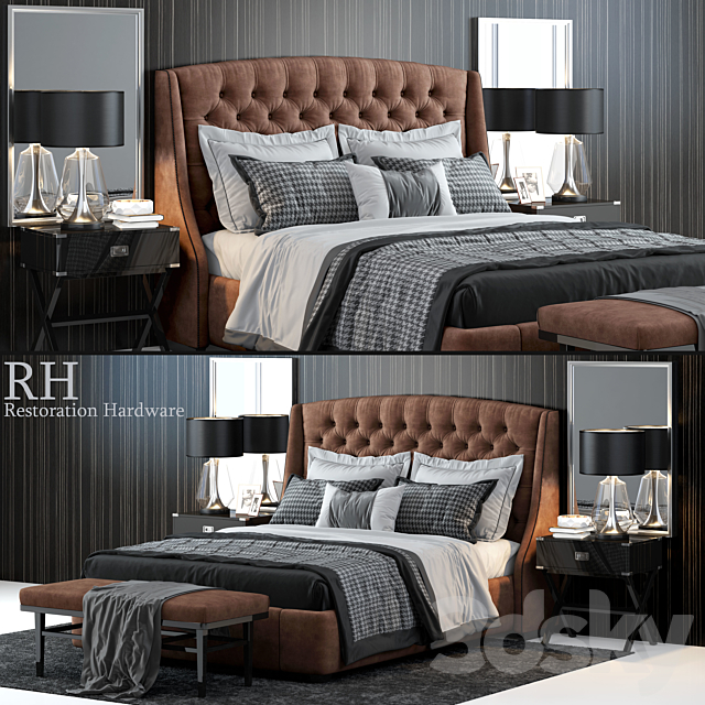 Restoration Hardware Warner Tufted Bed 3DSMax File - thumbnail 1