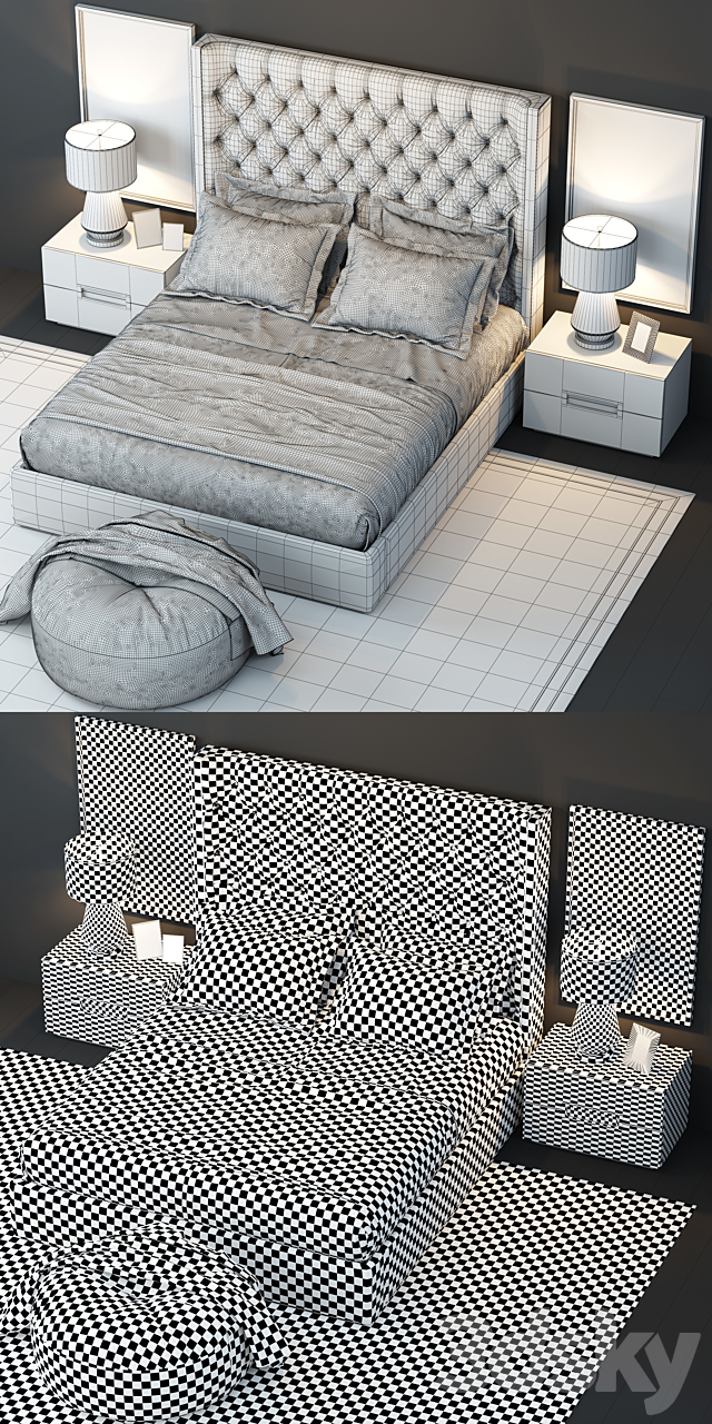 Restoration Hardware Zadie Tufted Bed 3DSMax File - thumbnail 3