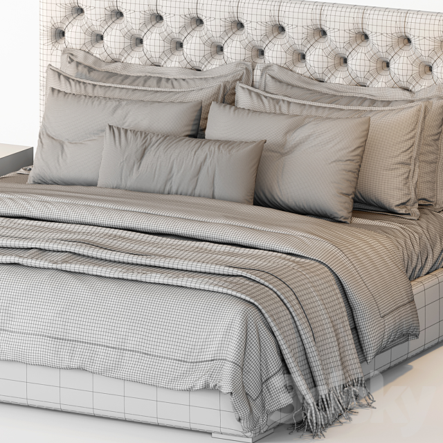 RH Adler Diamond tufted Panel Fabric Bed 3DS Max Model - thumbnail 4