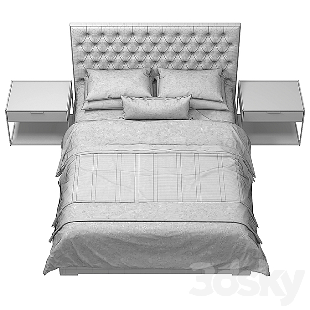 RH – Adler Panel Diamond-Tufted Fabric Bed with Nailheads 3DS Max Model - thumbnail 3