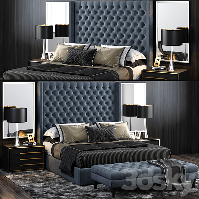 RH Adler Shelter Diamond Tufted Bed 3DSMax File - thumbnail 1