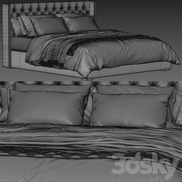 RH Adler Shelter Diamond Tufted Fabric Bed 3DSMax File - thumbnail 5