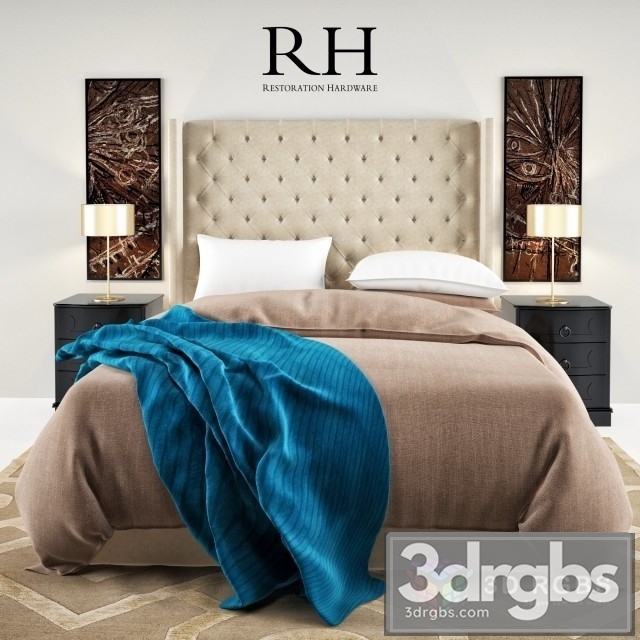 RH Adler Tufted Platform Bed 3dsmax Download - thumbnail 1