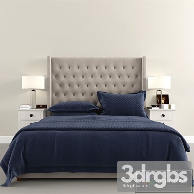 RH Blue Velvet Bed 3dsmax Download - thumbnail 1