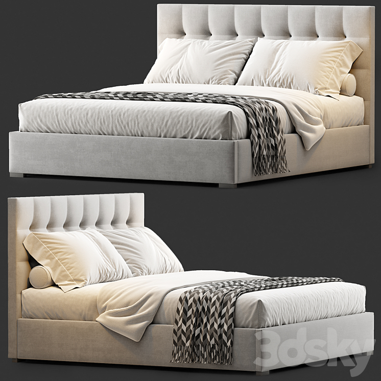 RH BOX-TUFTED BED 1 3DS Max Model - thumbnail 1