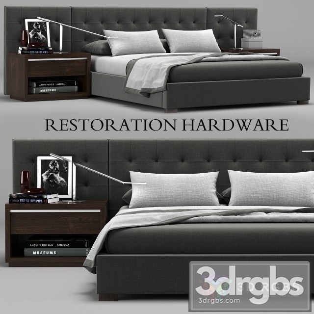 RH Box Tufted Bed 3dsmax Download - thumbnail 1