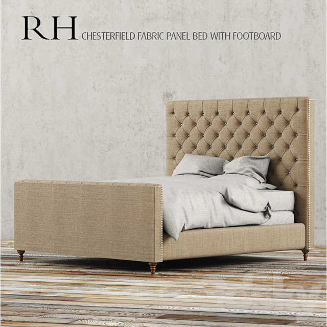 RH – CHESTERFIELD FABRIC PANEL BED WITH FOOTBOARD 3DSMax File - thumbnail 1