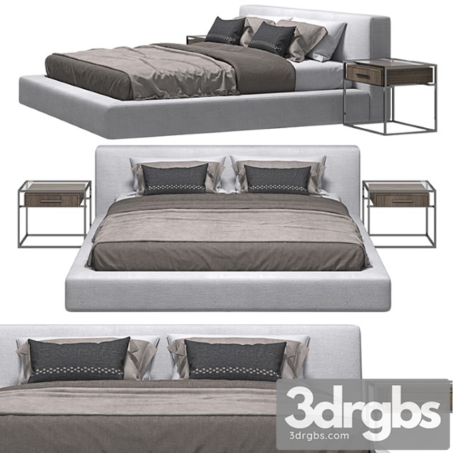 Rh – cloud platform slipcovered bed and kennan bedside table 2 3dsmax Download - thumbnail 1