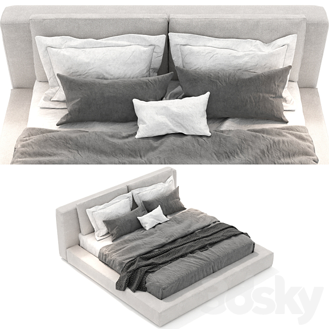 RH Cloud Slipcovered Platform Bed 3DS Max Model - thumbnail 2