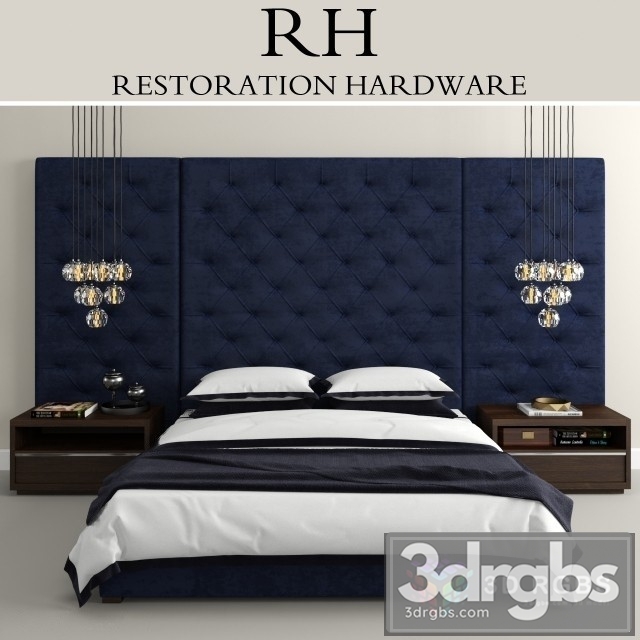 RH Contemporary Tufted Bed 3dsmax Download - thumbnail 1