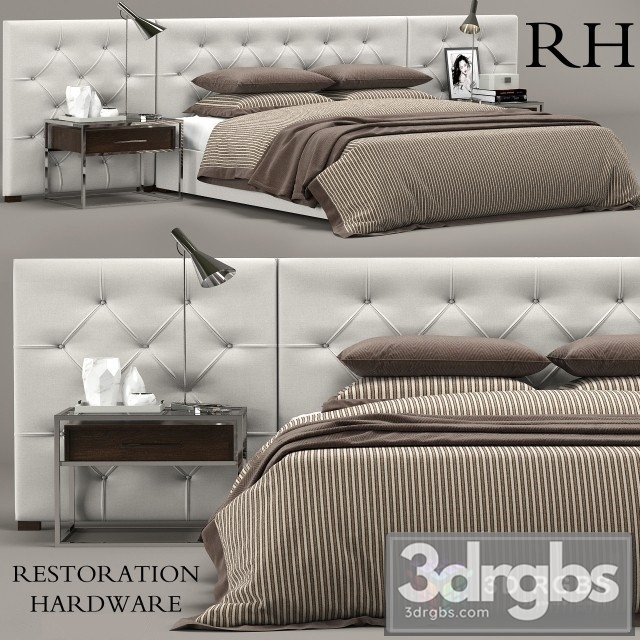 RH Diamond Tufted Bed 3dsmax Download - thumbnail 1