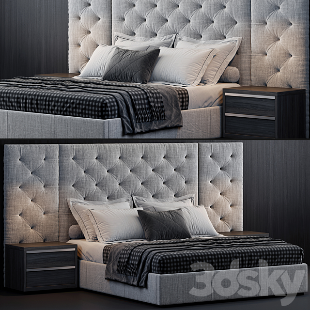 RH Modena Extended Panel Diamond Fabric Platform Bed 3DSMax File - thumbnail 1