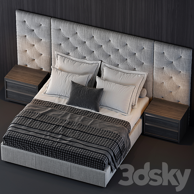 RH Modena Extended Panel Diamond Fabric Platform Bed 3DSMax File - thumbnail 2