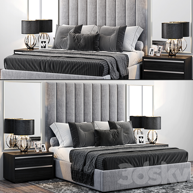 RH Modena Vertical Channel Panel Fabric Platform Bed 3DSMax File - thumbnail 1