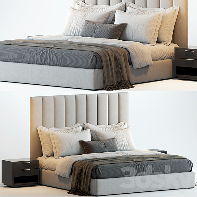 RH Modena Vertical Channel Panel Fabric Platform Bed 3DSMax File - thumbnail 1