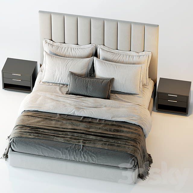 RH Modena Vertical Channel Panel Fabric Platform Bed 3DSMax File - thumbnail 3