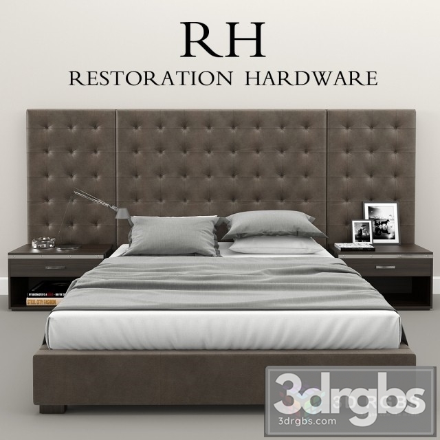 RH Moderm Tufted Bed 3dsmax Download - thumbnail 1